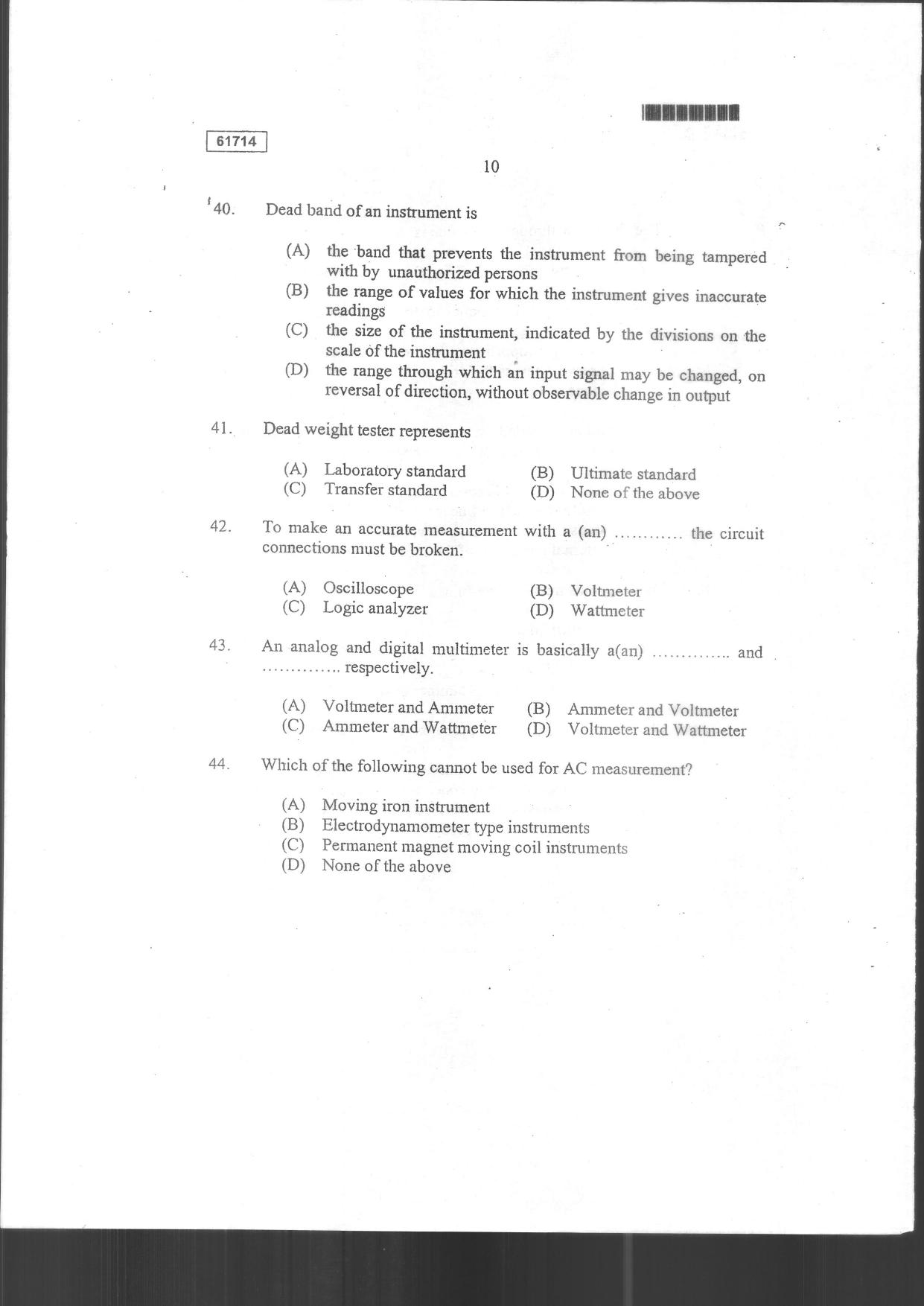 CUSAT CAT 2014 Instrumentation Question Paper - Page 12