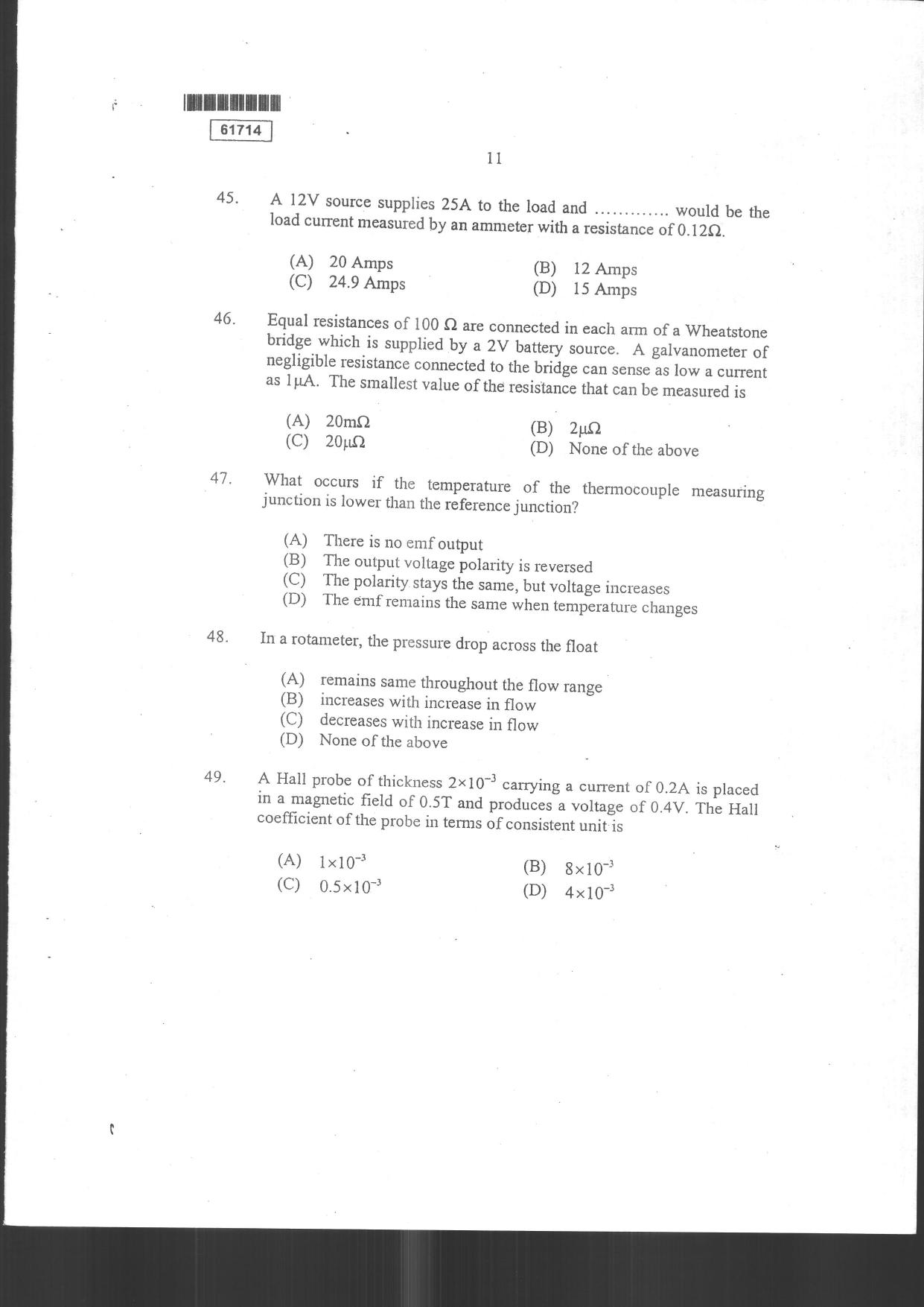 CUSAT CAT 2014 Instrumentation Question Paper - Page 13