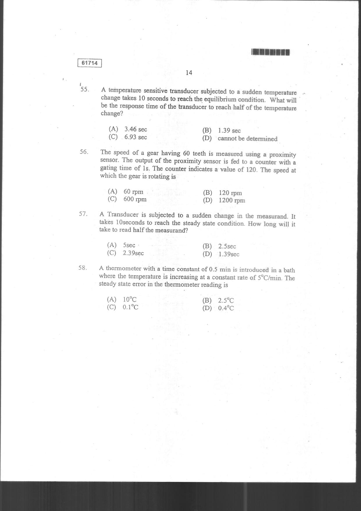 CUSAT CAT 2014 Instrumentation Question Paper - Page 16