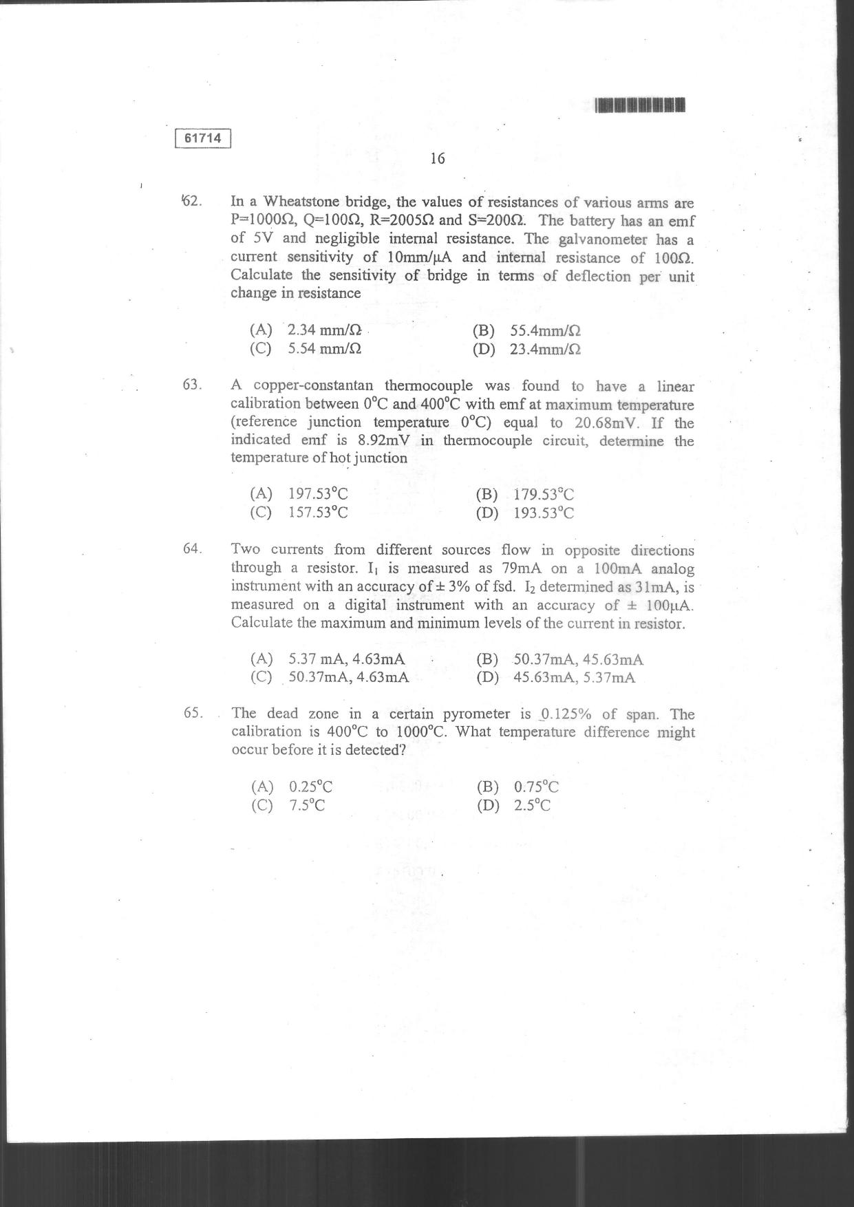 CUSAT CAT 2014 Instrumentation Question Paper - Page 18
