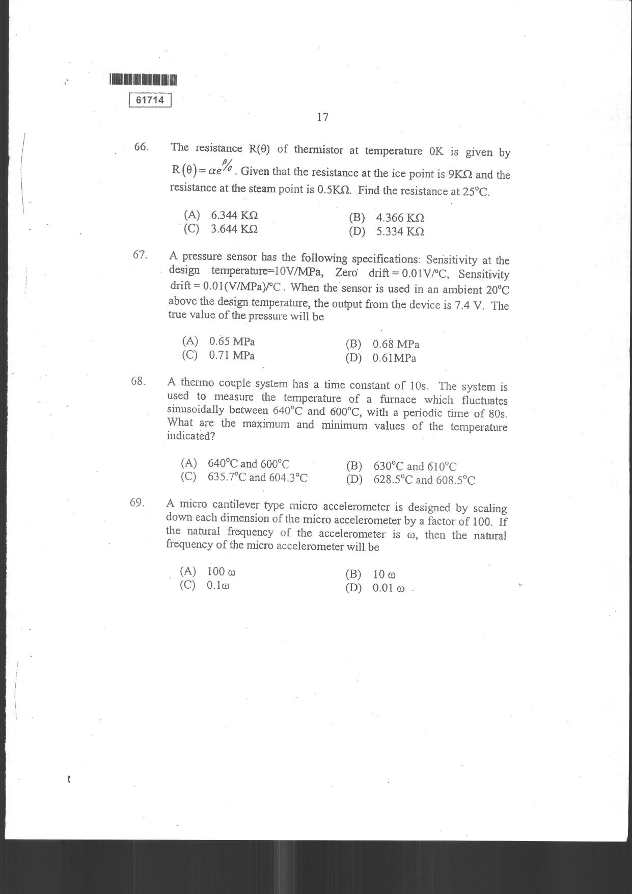 CUSAT CAT 2014 Instrumentation Question Paper - Page 19