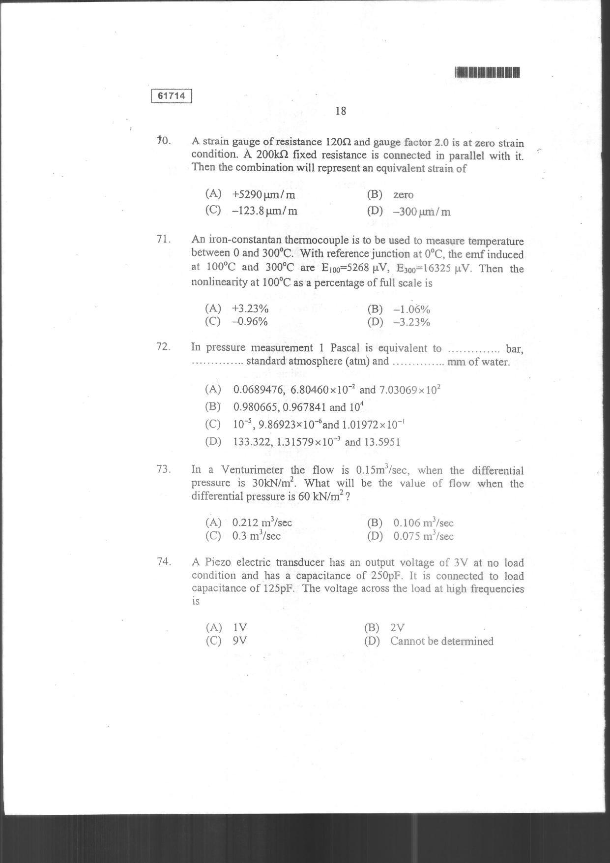 CUSAT CAT 2014 Instrumentation Question Paper - Page 20