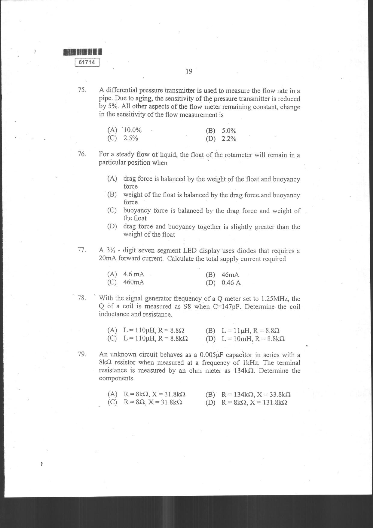 CUSAT CAT 2014 Instrumentation Question Paper - Page 21