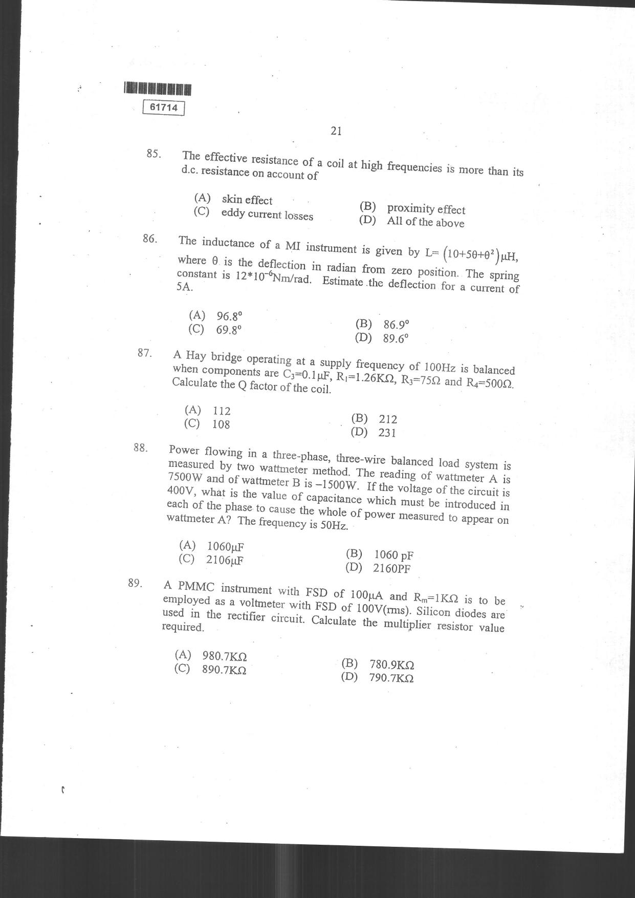 CUSAT CAT 2014 Instrumentation Question Paper - Page 23
