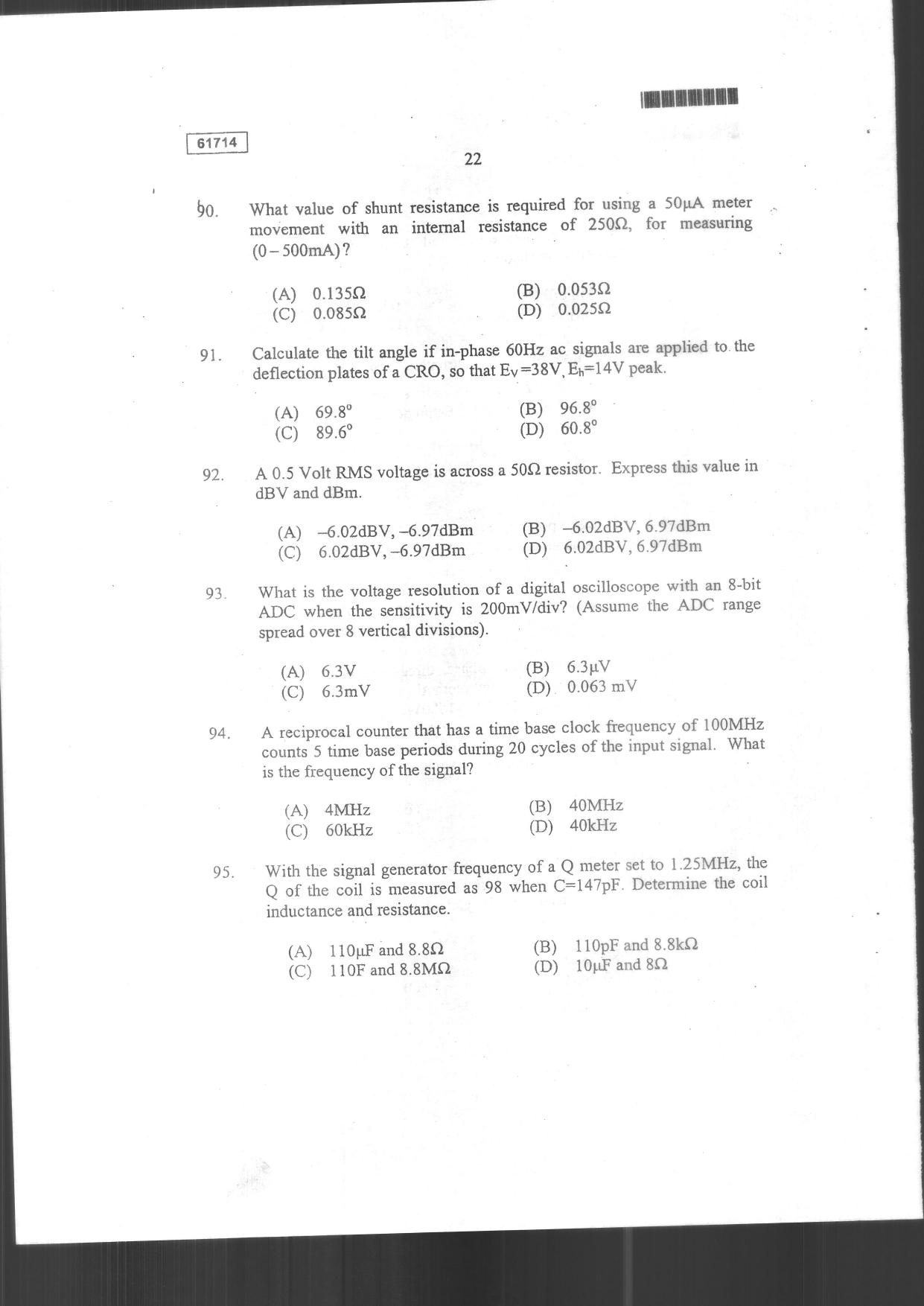 CUSAT CAT 2014 Instrumentation Question Paper - Page 24