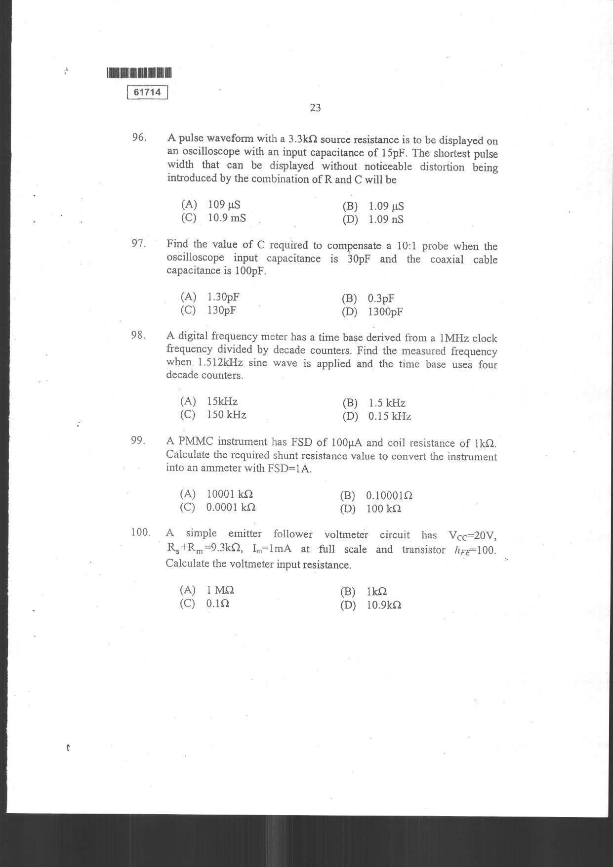 CUSAT CAT 2014 Instrumentation Question Paper - Page 25