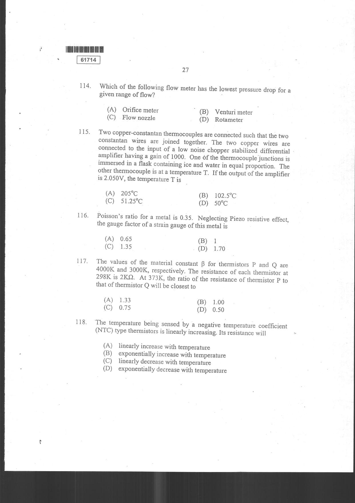 CUSAT CAT 2014 Instrumentation Question Paper - Page 29