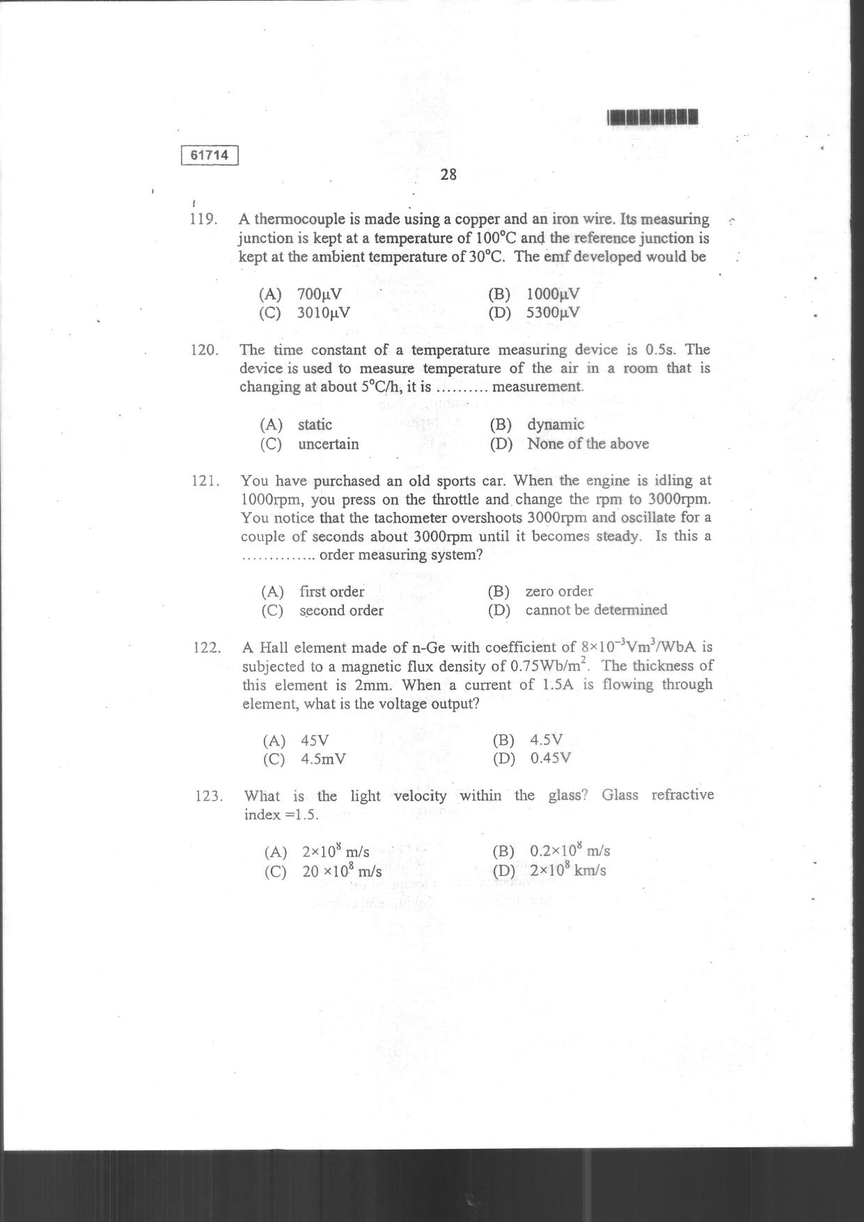 CUSAT CAT 2014 Instrumentation Question Paper - Page 30
