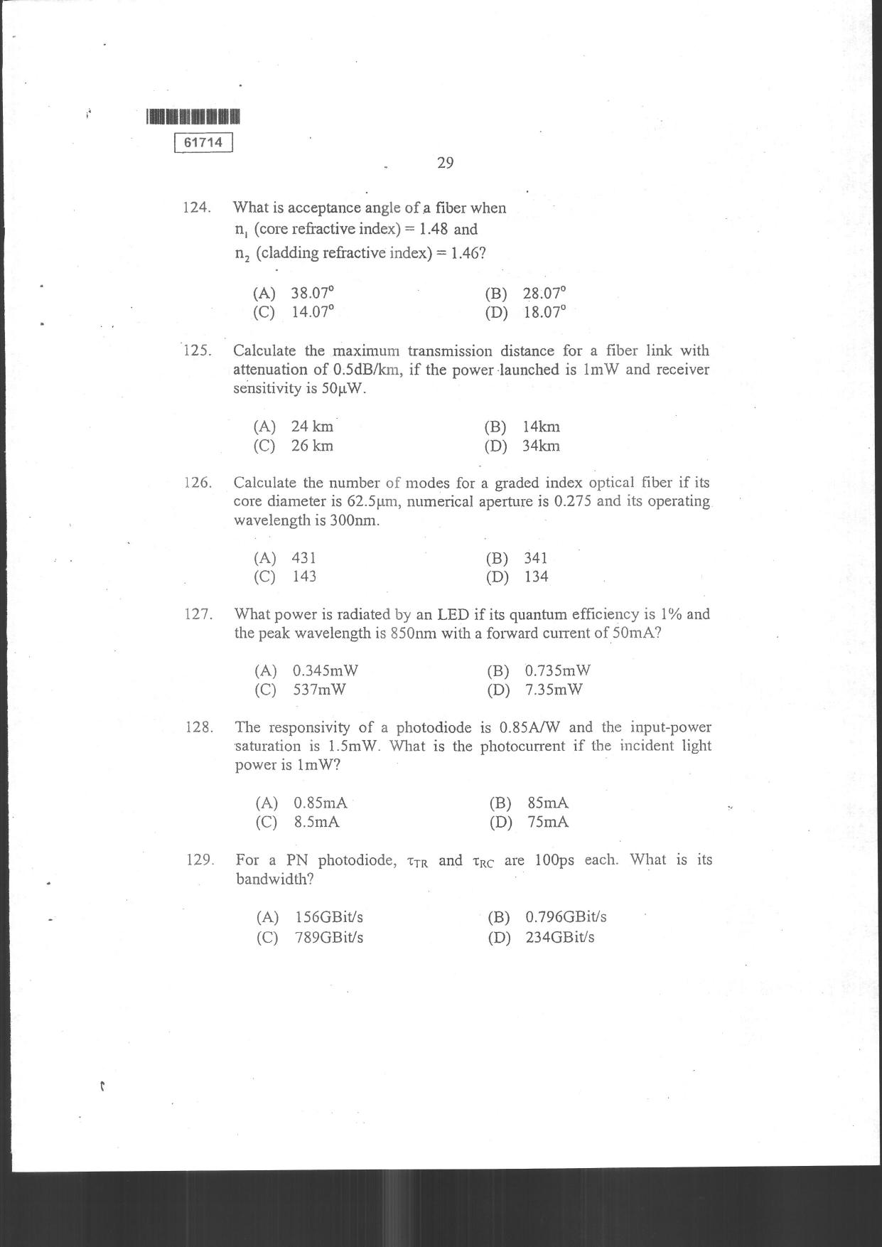 CUSAT CAT 2014 Instrumentation Question Paper - Page 31
