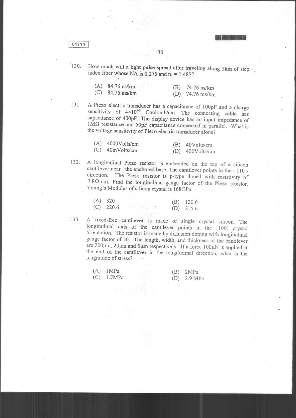 CUSAT CAT 2014 Instrumentation Question Paper - Page 32