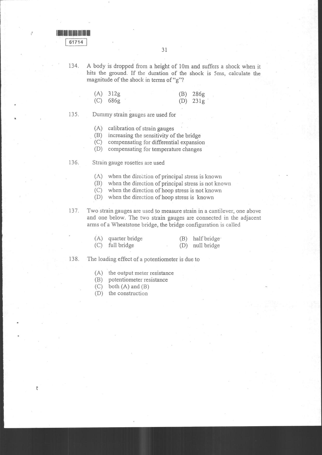 CUSAT CAT 2014 Instrumentation Question Paper - Page 33