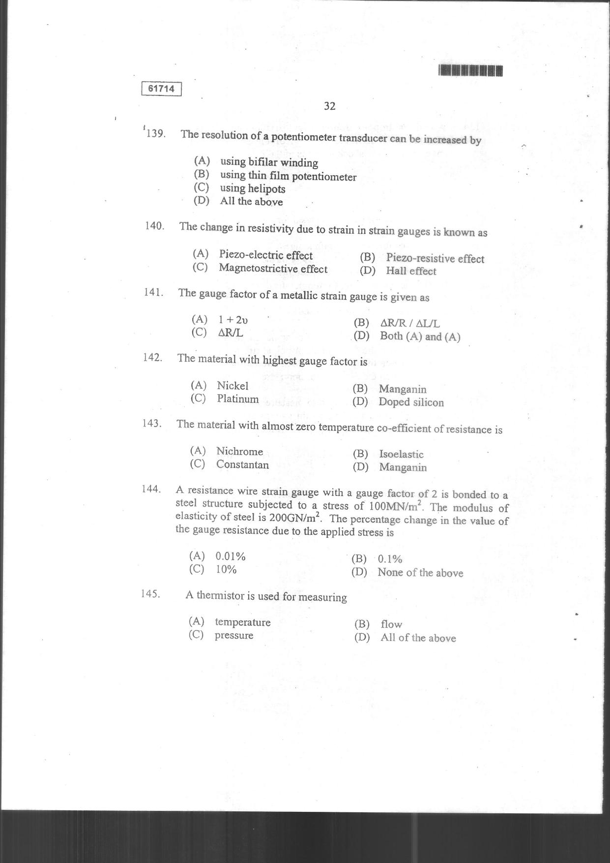CUSAT CAT 2014 Instrumentation Question Paper - Page 34