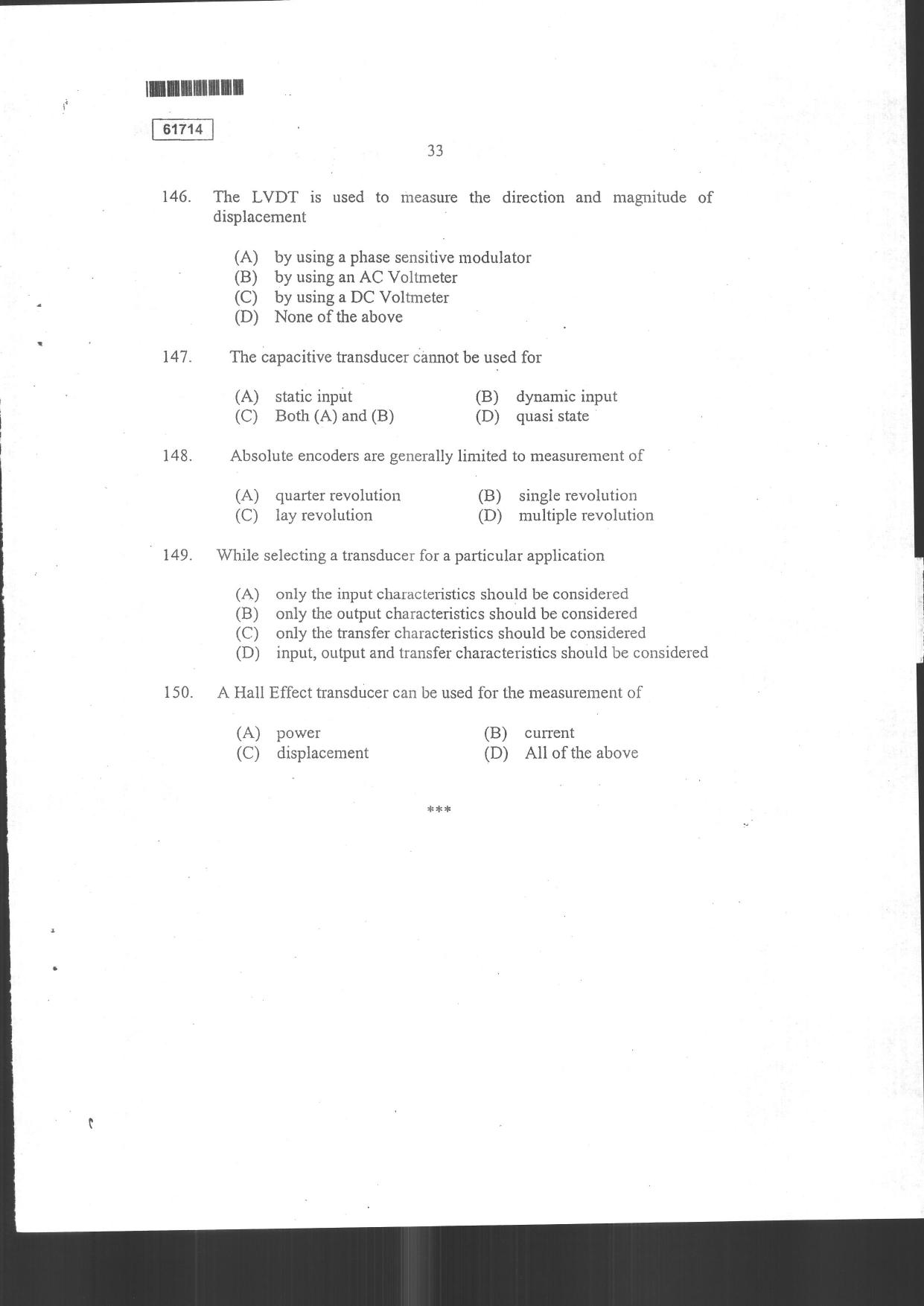 CUSAT CAT 2014 Instrumentation Question Paper - Page 35