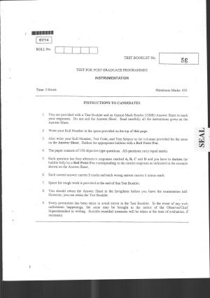 CUSAT CAT 2014 Instrumentation Question Paper