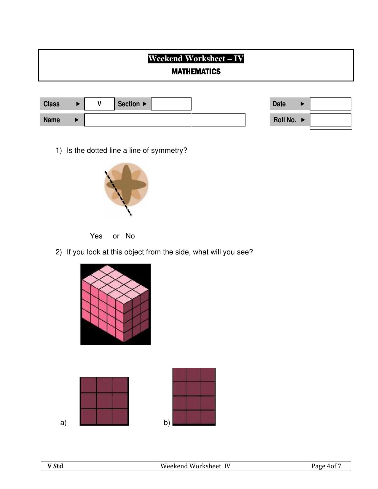 Worksheet for Class 5 Maths Assignment 9 - Page 1