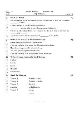 Worksheet for Class 4 Science Lesson 9 Assignment