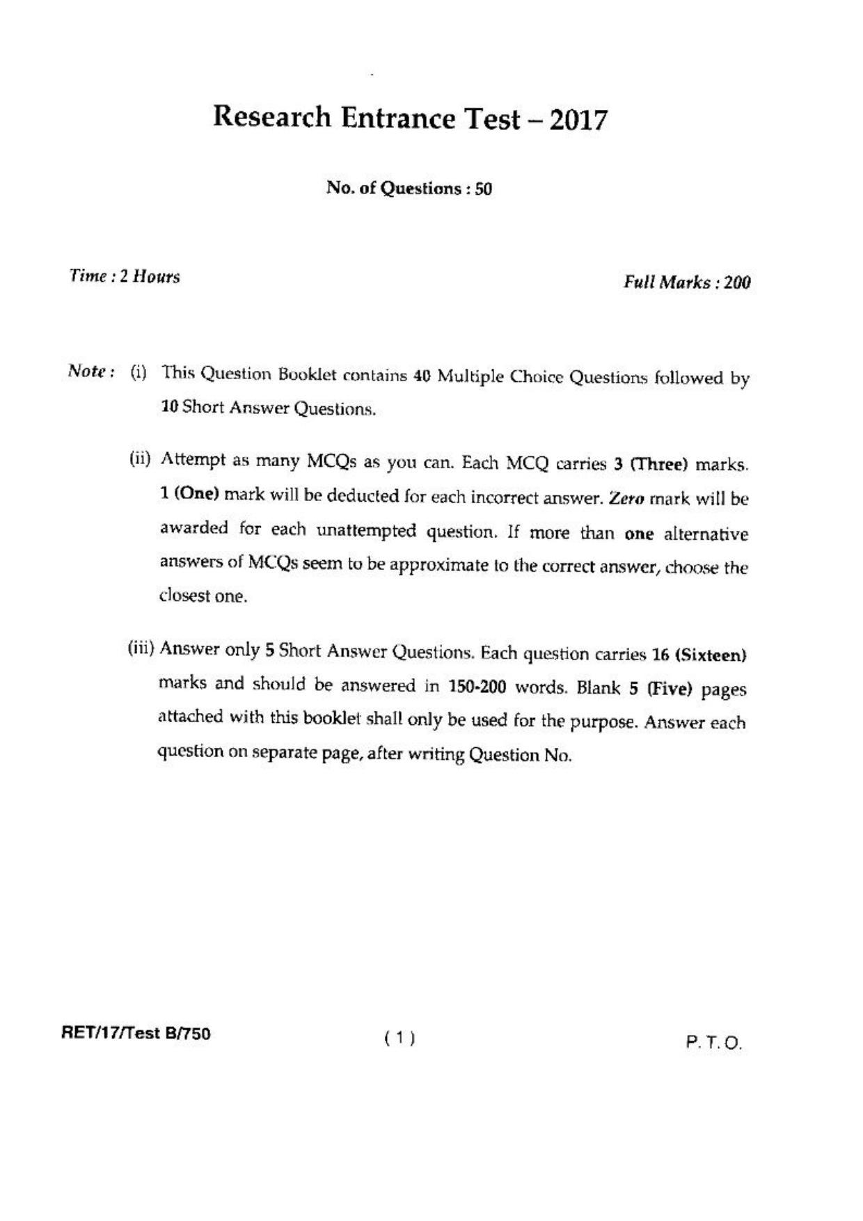 BHU RET(Agriculture) Soil Sc. & Ag. Chemistry  2017 Question Paper - Page 3