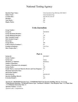 CUET PG 2023: LAQP38 – Urdu Journalism (Eng)-Shift 3 (30-06-2023) Question Paper
