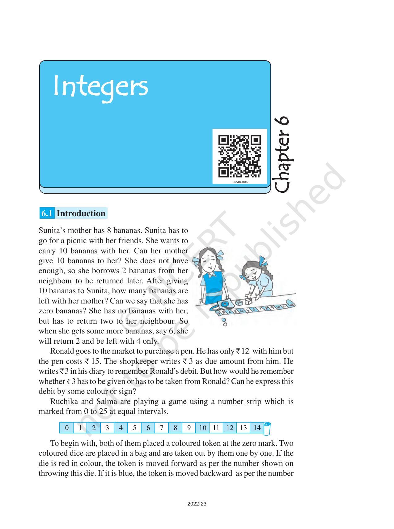NCERT Book for Class 6 Maths: Chapter 6-Integers - Page 1