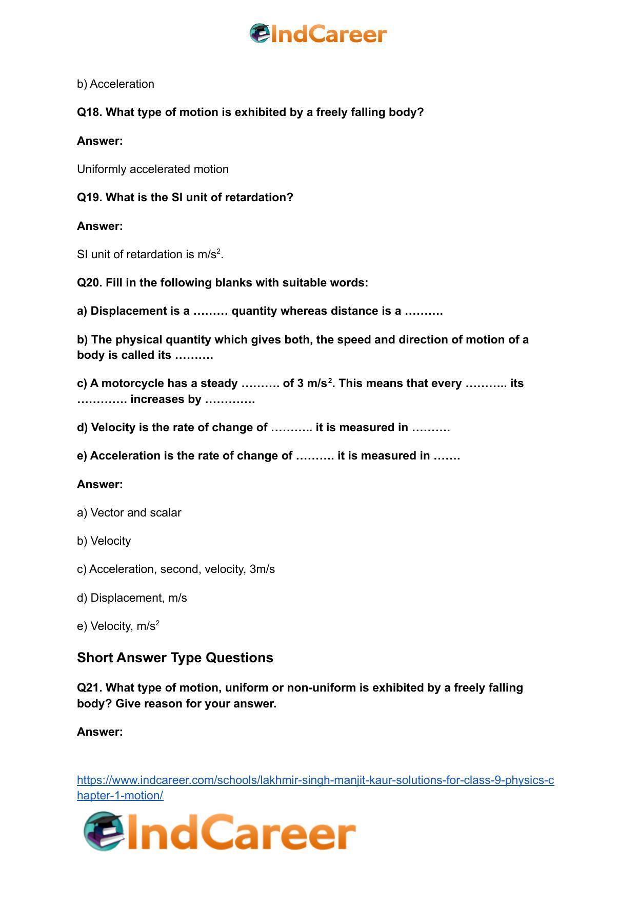 Lakhmir Singh Manjit Kaur Solutions for Class 9 Physics: Chapter 1- Motion - Page 5