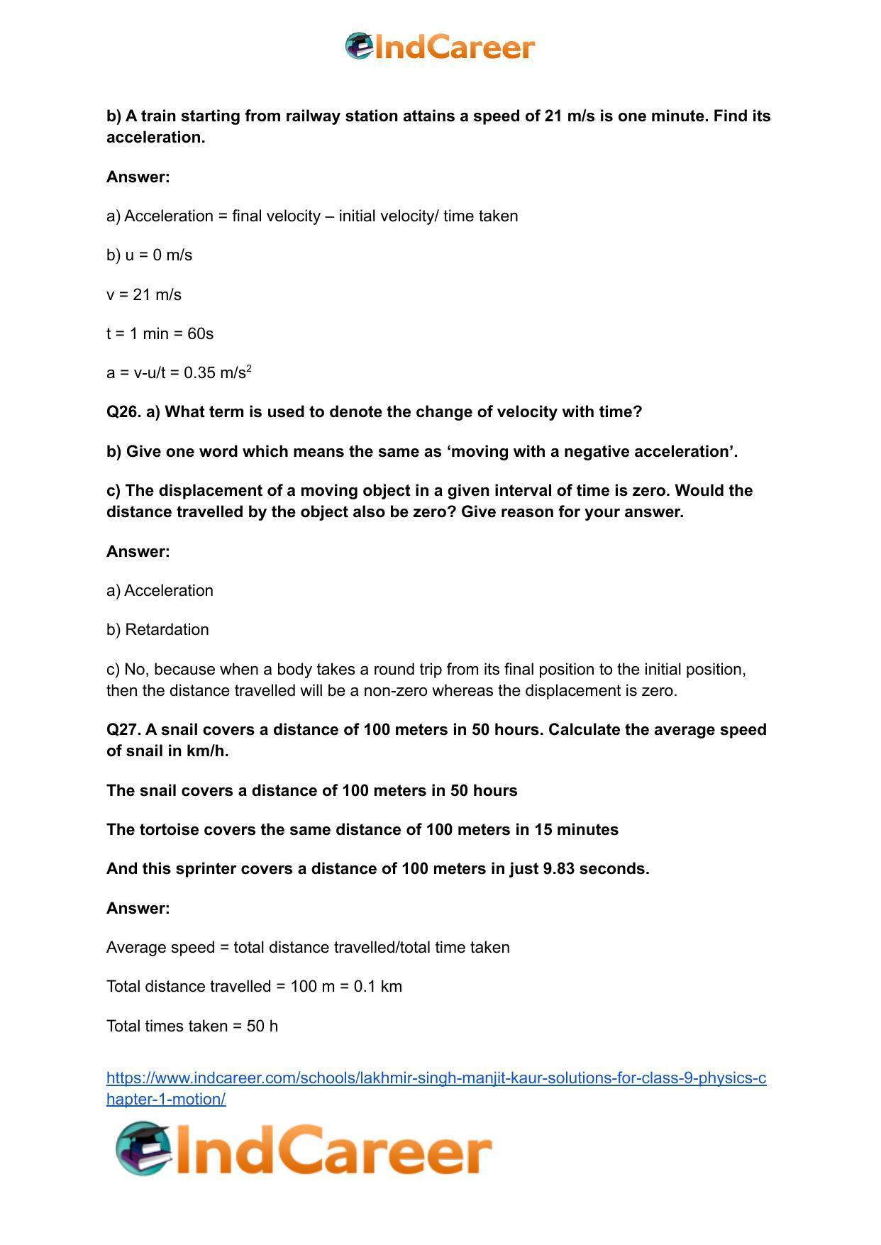 Lakhmir Singh Manjit Kaur Solutions for Class 9 Physics: Chapter 1- Motion - Page 7