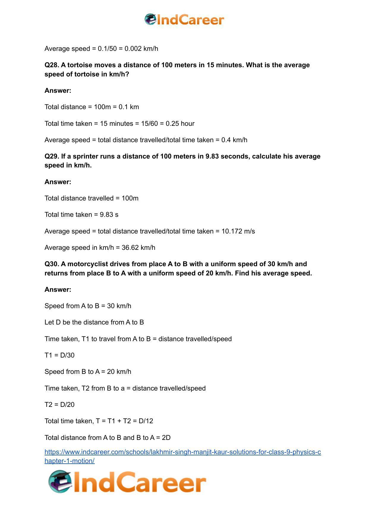 Lakhmir Singh Manjit Kaur Solutions for Class 9 Physics: Chapter 1- Motion - Page 8