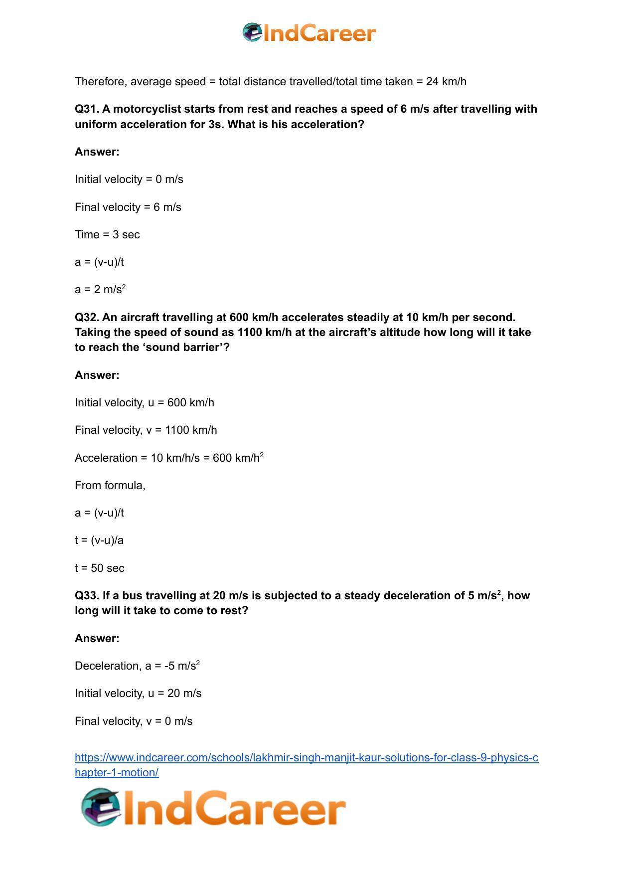 Lakhmir Singh Manjit Kaur Solutions for Class 9 Physics: Chapter 1- Motion - Page 9