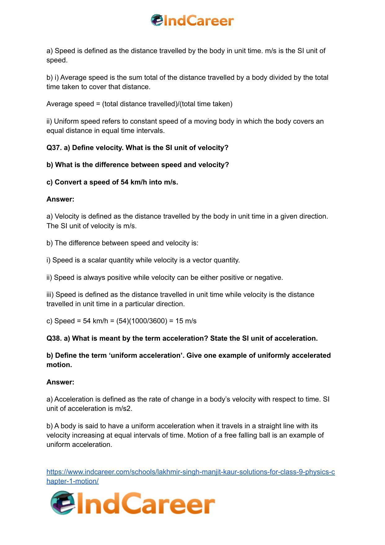 Lakhmir Singh Manjit Kaur Solutions for Class 9 Physics: Chapter 1- Motion - Page 12