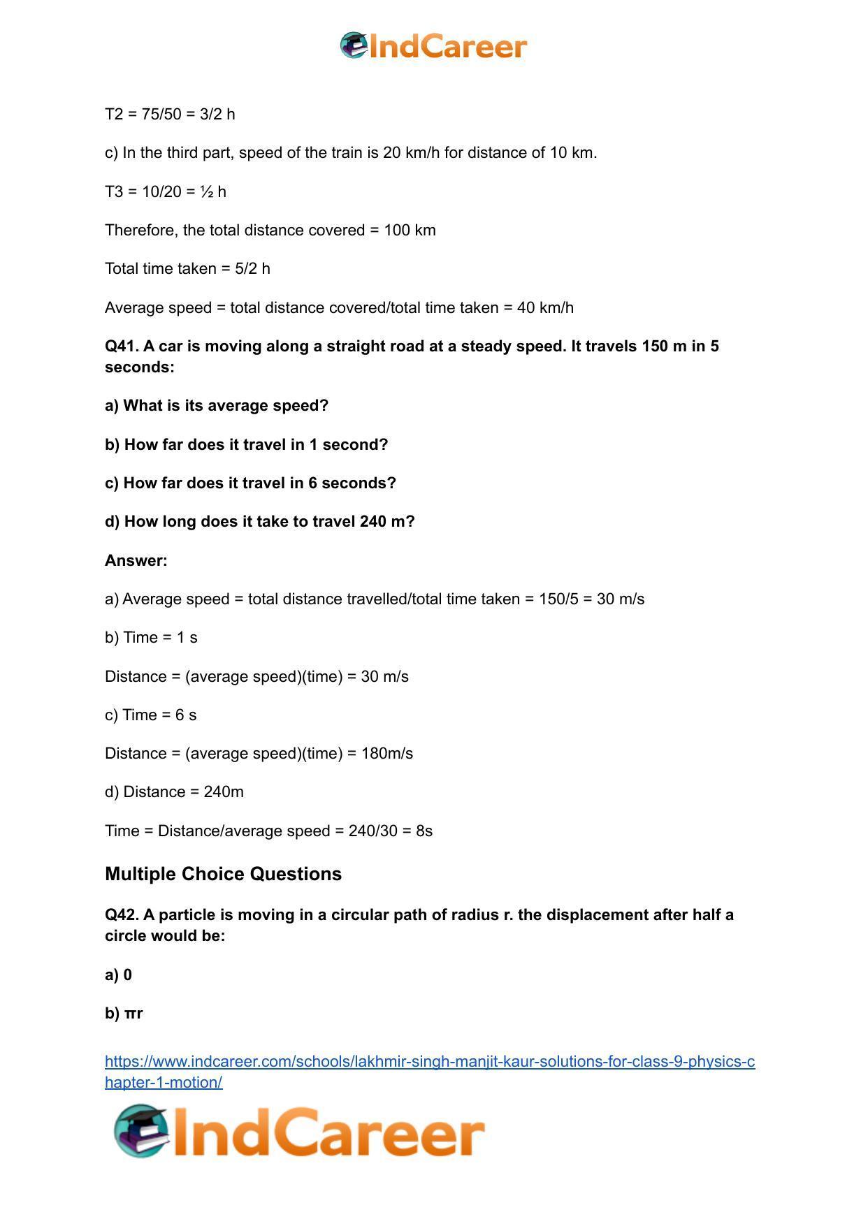 Lakhmir Singh Manjit Kaur Solutions for Class 9 Physics: Chapter 1- Motion - Page 14