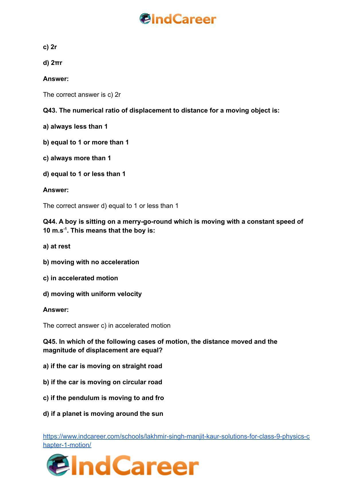 Lakhmir Singh Manjit Kaur Solutions for Class 9 Physics: Chapter 1- Motion - Page 15