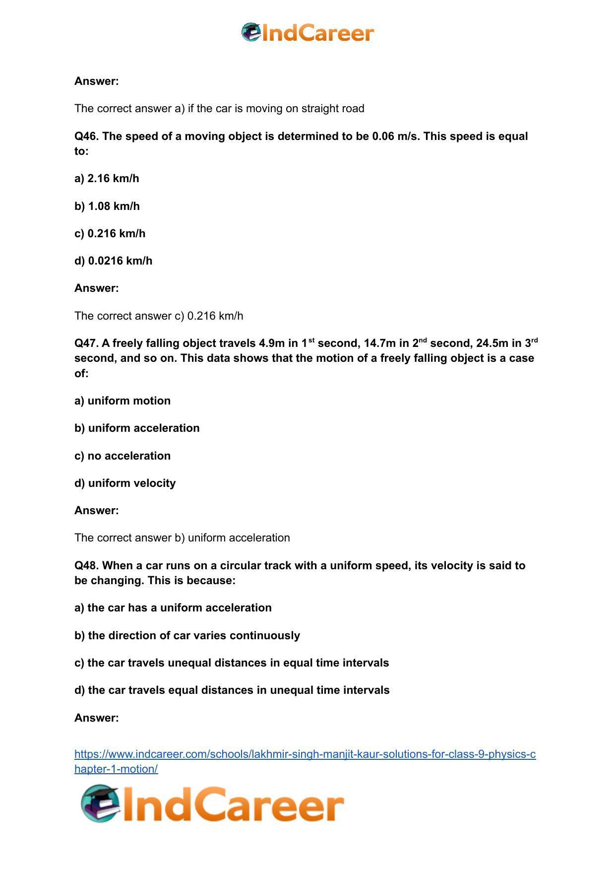 Lakhmir Singh Manjit Kaur Solutions for Class 9 Physics: Chapter 1- Motion - Page 16
