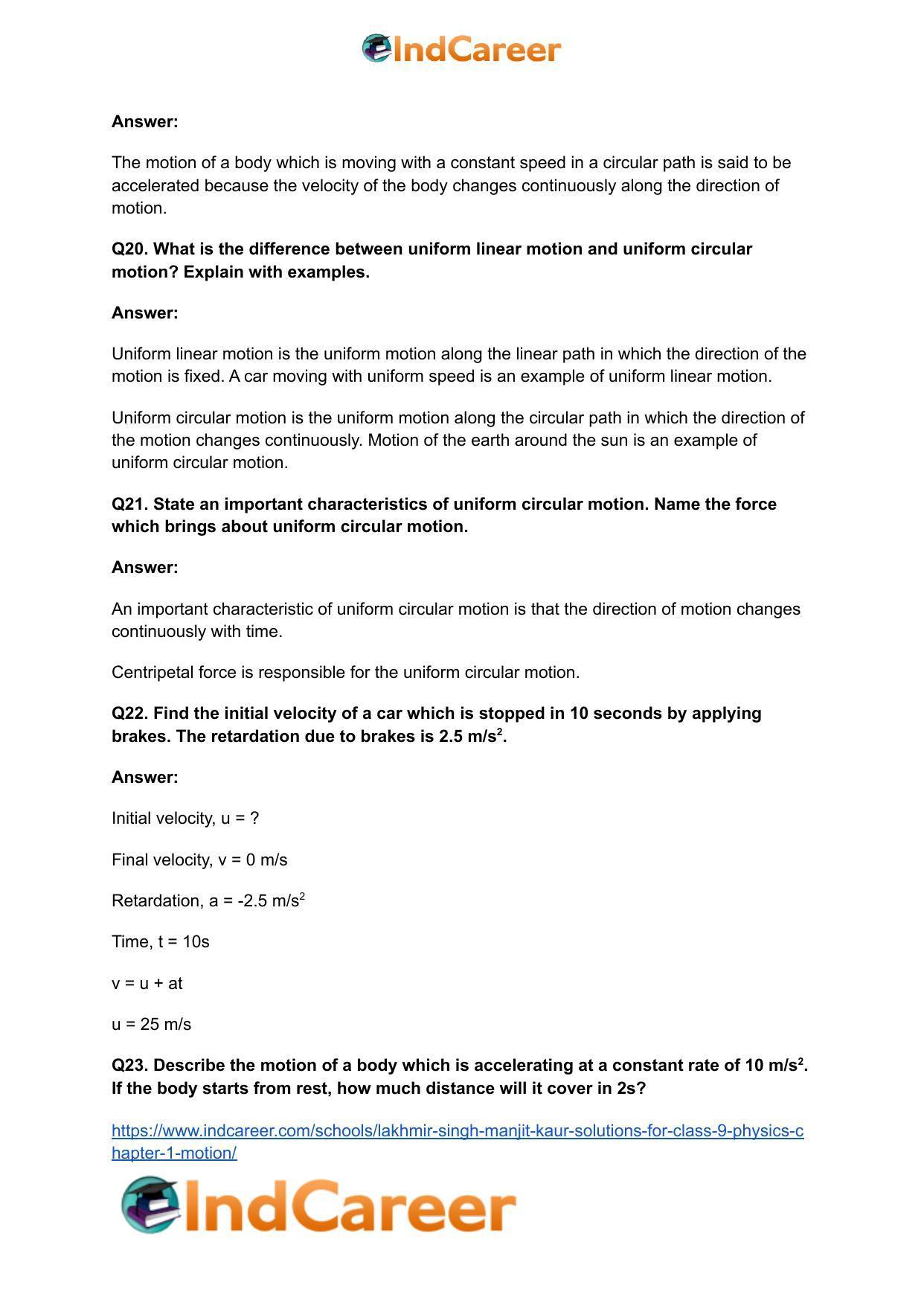 Lakhmir Singh Manjit Kaur Solutions for Class 9 Physics: Chapter 1- Motion - Page 25