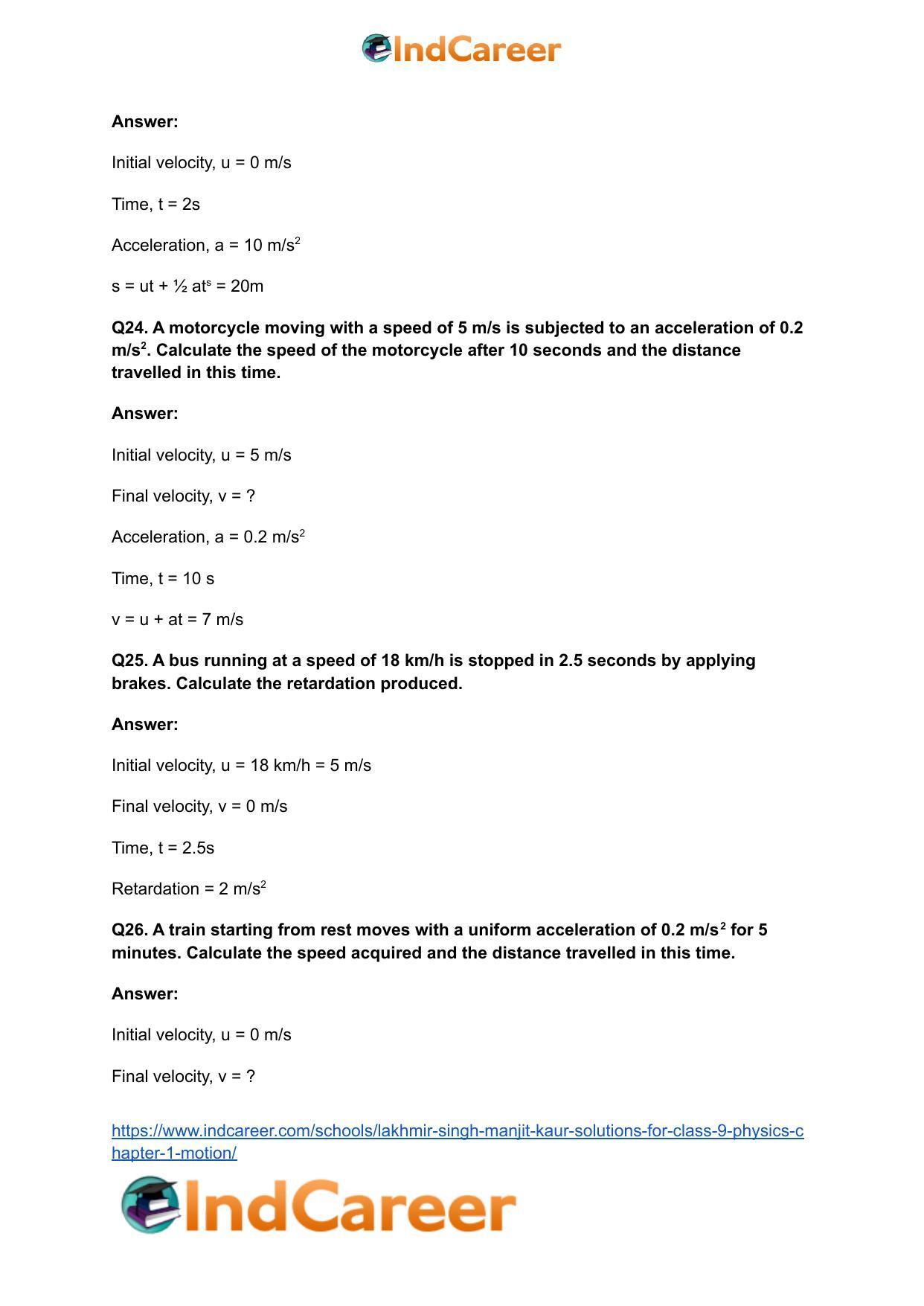 Lakhmir Singh Manjit Kaur Solutions for Class 9 Physics: Chapter 1- Motion - Page 26
