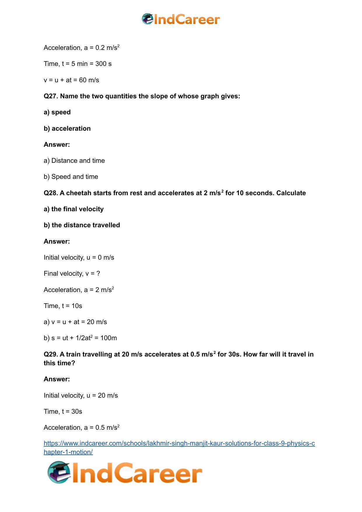 Lakhmir Singh Manjit Kaur Solutions for Class 9 Physics: Chapter 1- Motion - Page 27