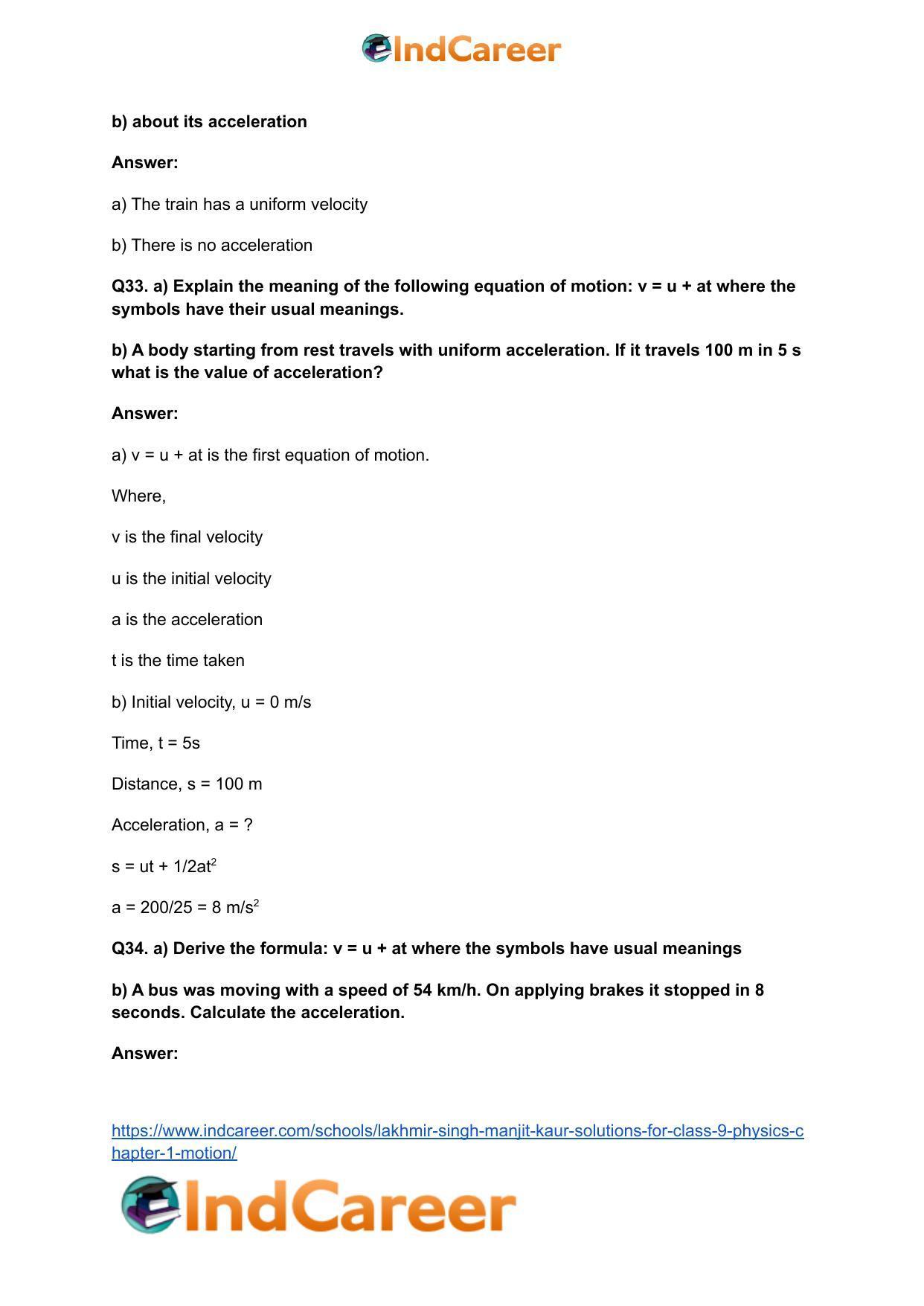 Lakhmir Singh Manjit Kaur Solutions for Class 9 Physics: Chapter 1- Motion - Page 29