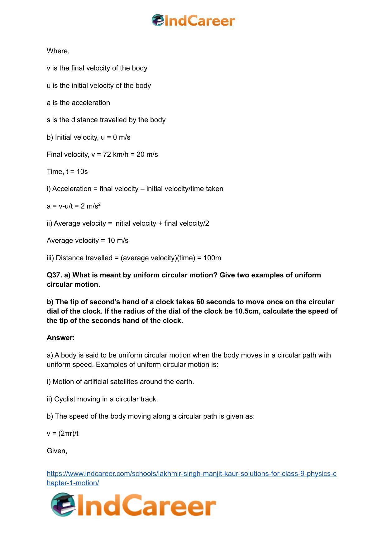 Lakhmir Singh Manjit Kaur Solutions for Class 9 Physics: Chapter 1- Motion - Page 32