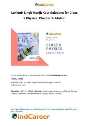 Lakhmir Singh Manjit Kaur Solutions for Class 9 Physics: Chapter 1- Motion
