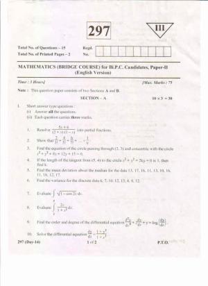 AP Inter 2nd Year Mathematics-II (Bridge Course) (EM) May-2019-General Question Paper