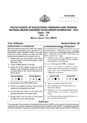 Kerala NTSE 2017 SAT Question Paper