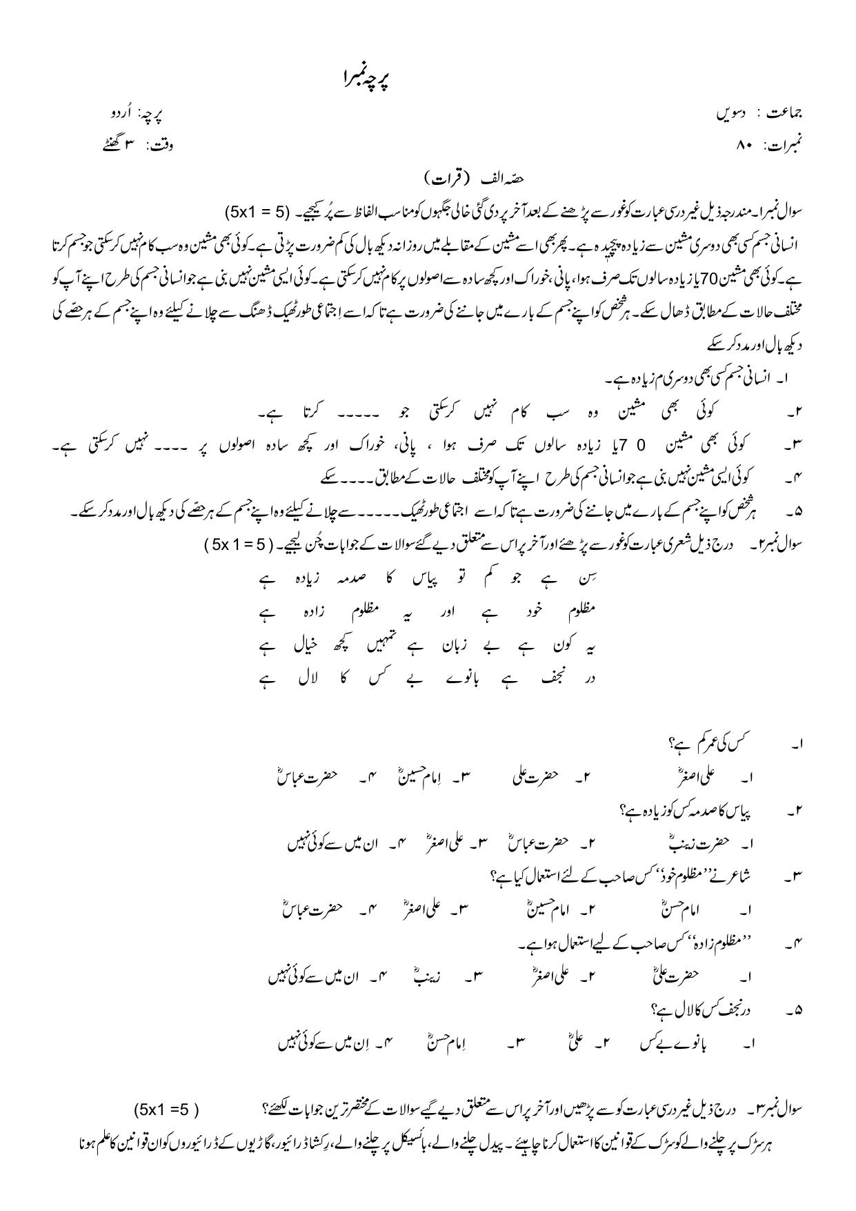 JKBOSE Class 10 Urdu Question Bank - Page 1