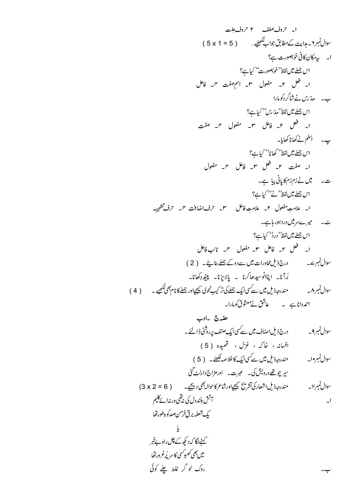 JKBOSE Class 10 Urdu Question Bank - Page 6