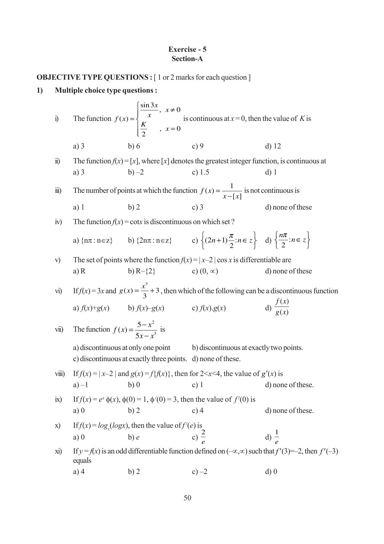 Tripura Board Class 12 Mathematics English Version Workbooks - Page 50