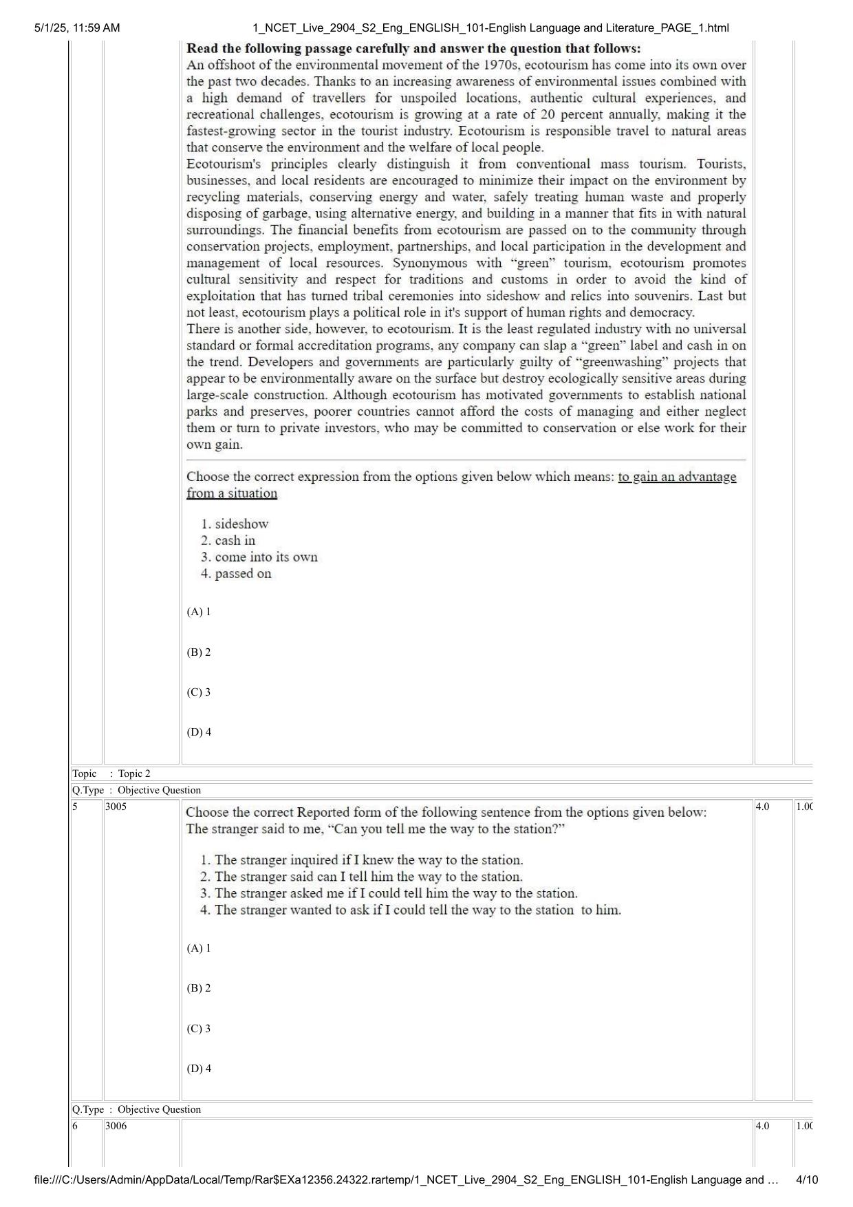 NCET 2025 Question Paper - English Language and Literature - Page 4