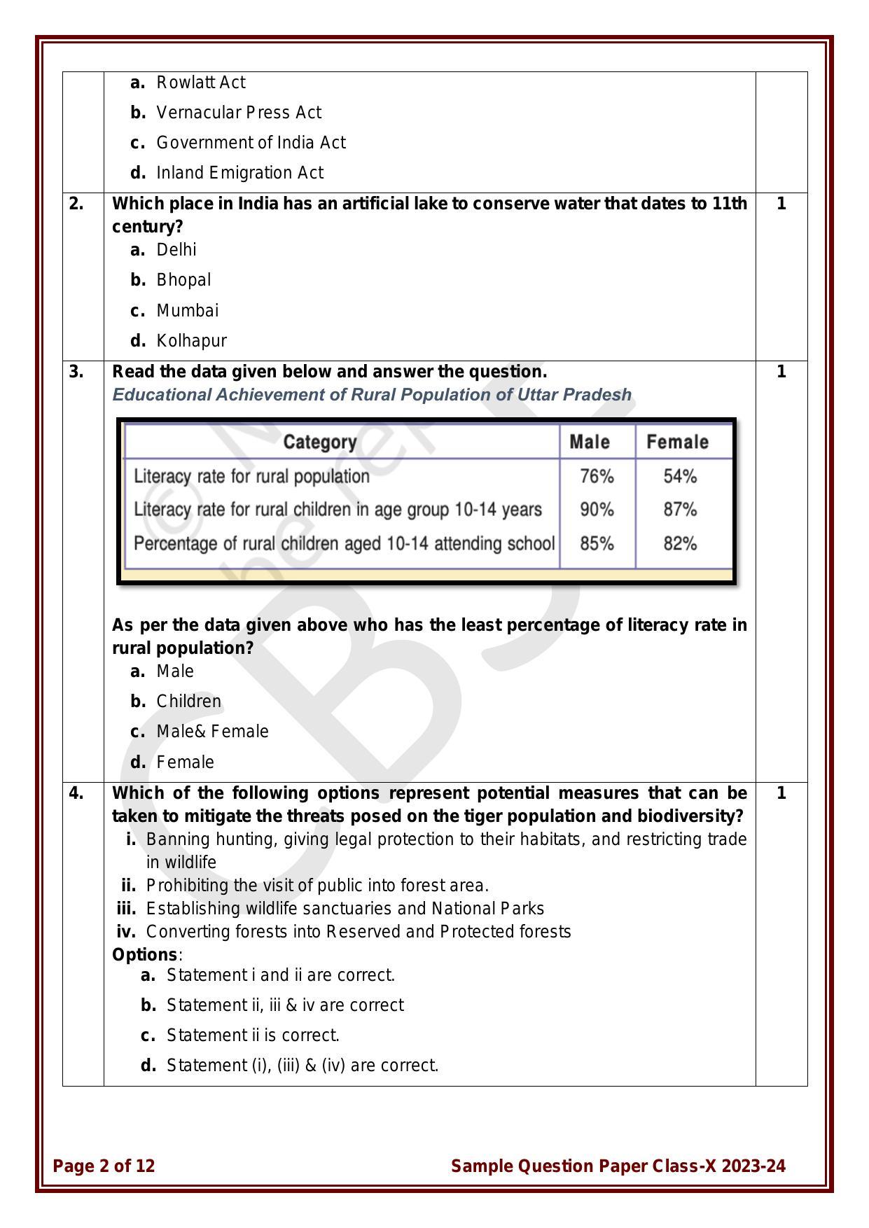 CBSE Class 10 Social Science Sample Paper 2024 - Page 2