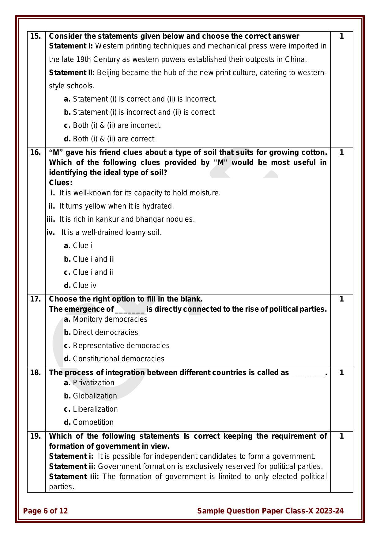 CBSE Class 10 Social Science Sample Paper 2024 - Page 6