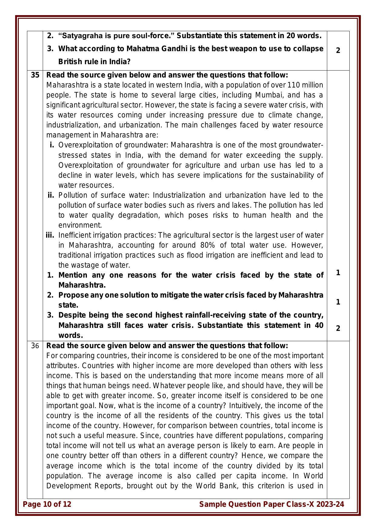 CBSE Class 10 Social Science Sample Paper 2024 - Page 10
