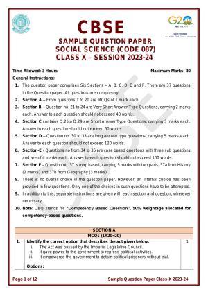 CBSE Class 10 Social Science Sample Paper 2024
