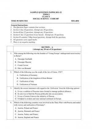 CBSE Class 10 Social Science Sample Paper 2021-22