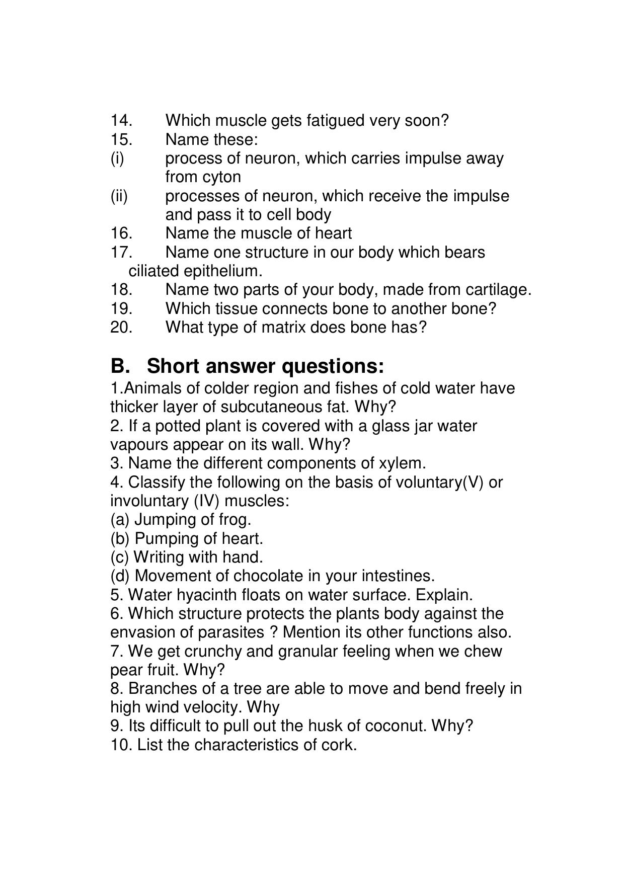 CBSE Worksheets for Class 9 Biology Tissues Assignment 2 - Page 2