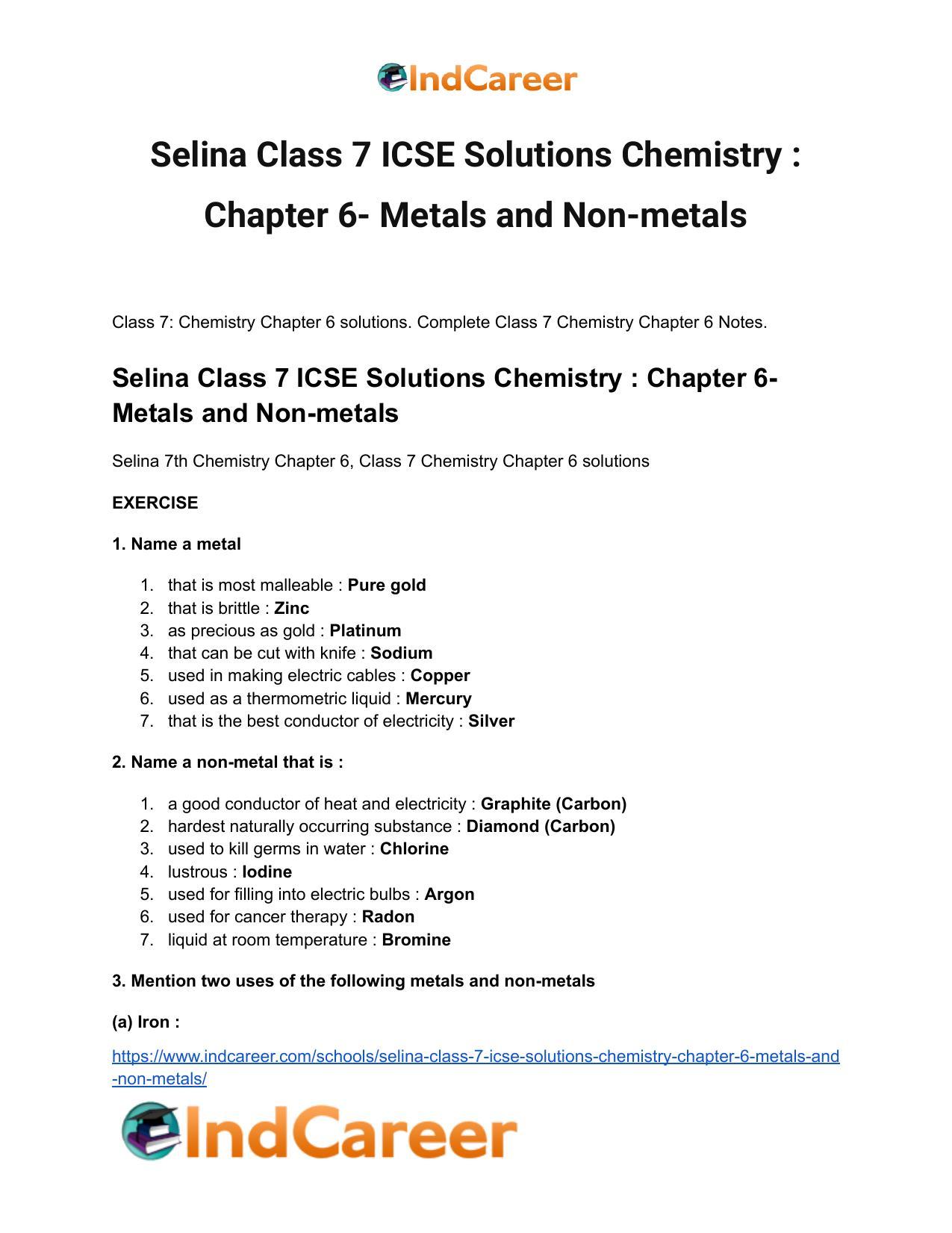 Selina Class 7 ICSE Solutions Chemistry : Chapter 6- Metals and Non-metals - Page 2